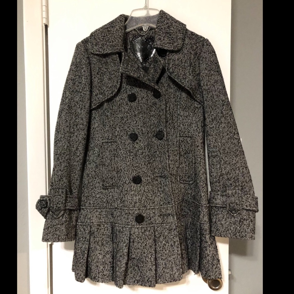 Guess Double-Breasted Skirted Wool Coat